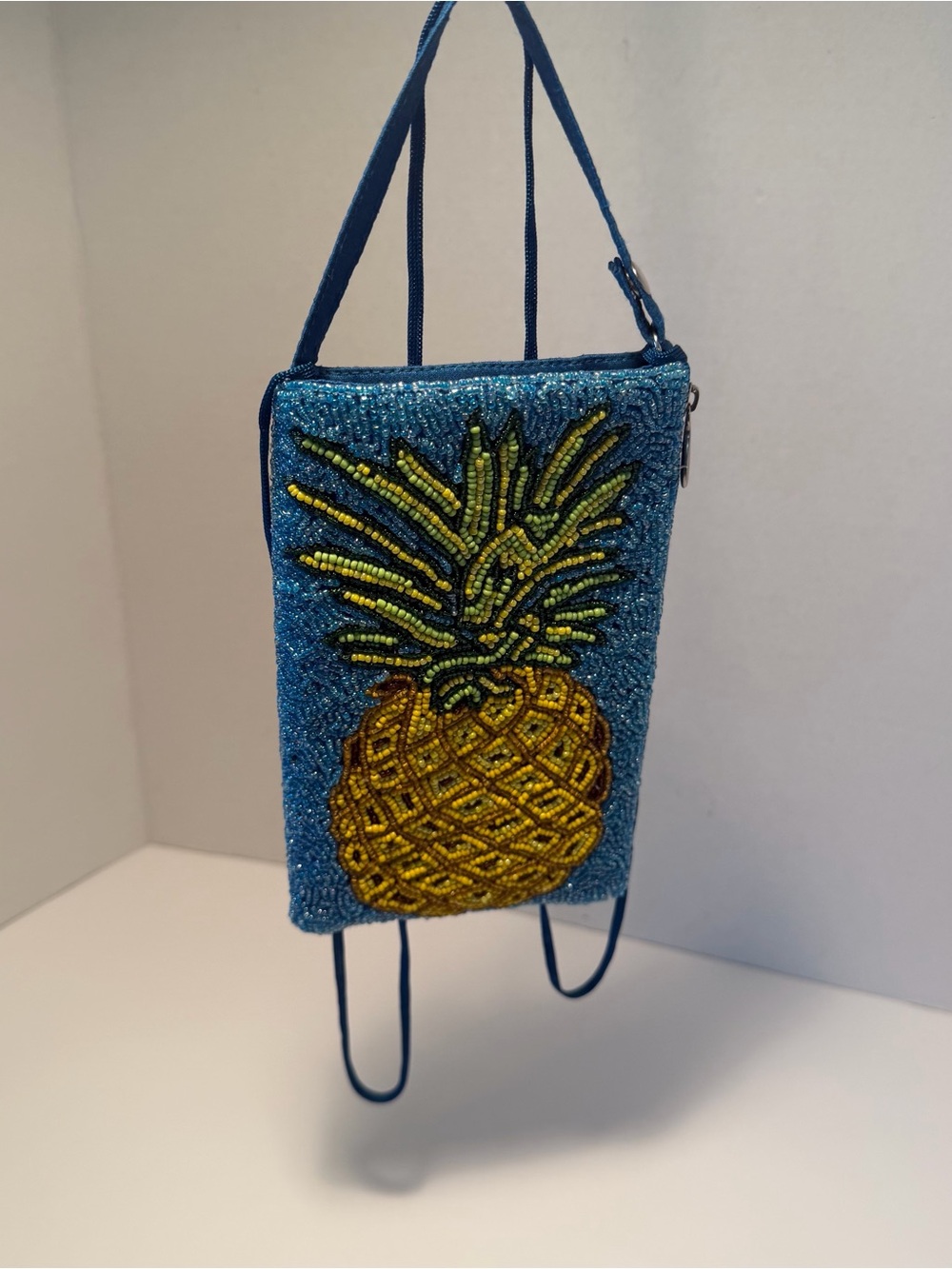 Bamboo Trading Co. Beaded Pineapple Phone Crossbody - Blue & Yelllow